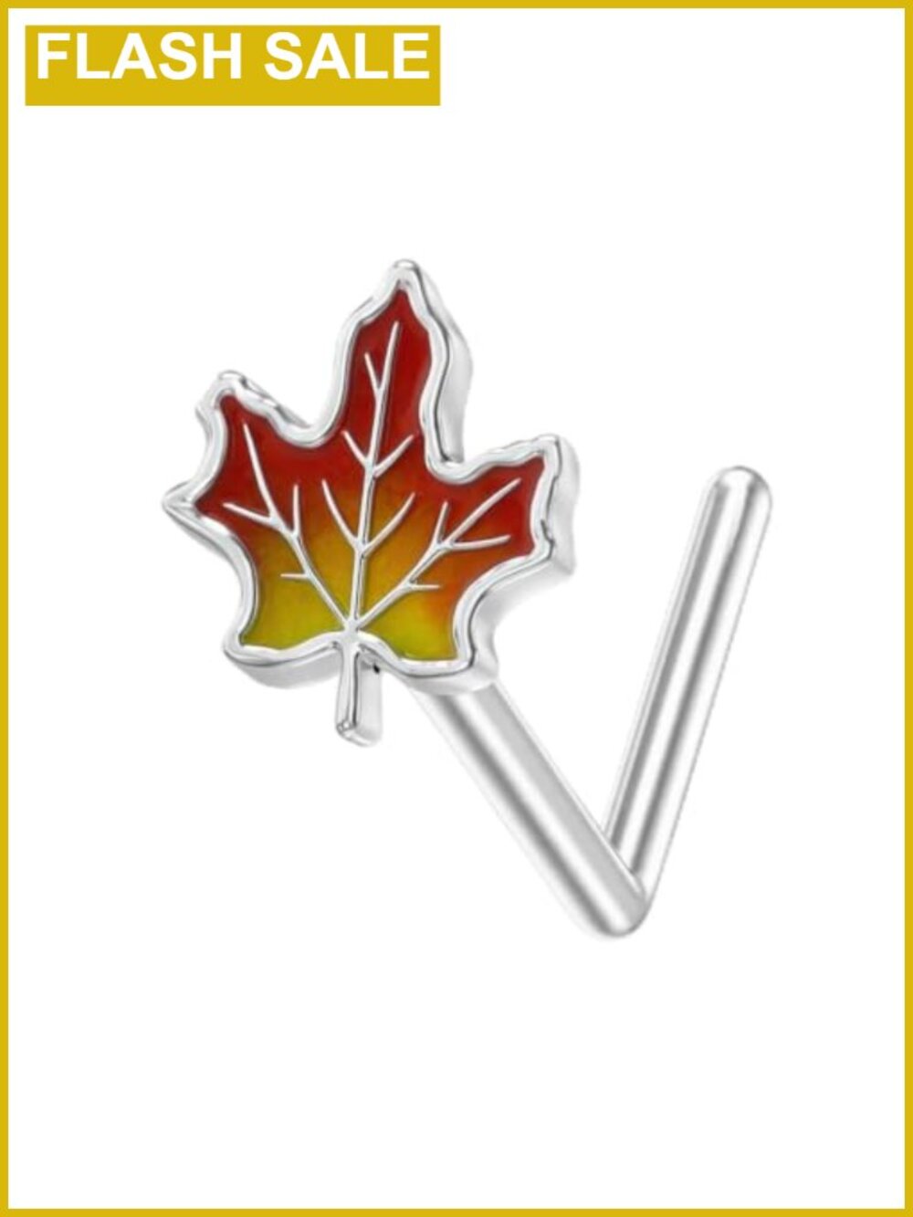 925 Sterling Silver L Shaped Nose Stud 20G Maple Leaf Piercing Jewelry
